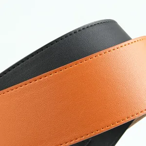 Elegant wide leather waist belt for dresses with detailed contrast stitching in black and brown