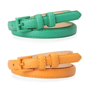 Cinture sottili in pelle da donna verde brillante e arancione con fibbie ad ardiglione