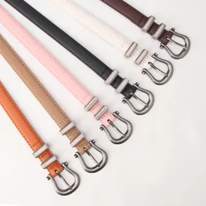 Vintage silver buckle skinny leather belts for women in six classic assorted colors