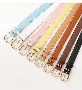 Détails de ceintures fines en simili cuir en huit couleurs avec boucles dorées