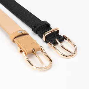 Ceintures classiques en cuir noir et camel avec boucles dorées pour femmes