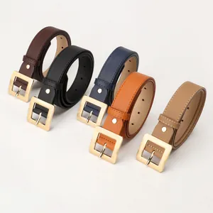 Cinture da donna in pelle con fibbia quadrata in metallo dorato in cinque varianti colore