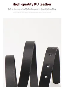 Detail of premium black PU leather belt texture with visible lychee grain and adjustment holes