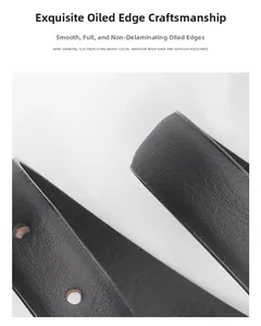 Détail d'une ceinture noire en cuir grainé montrant les bords polis et la finition artisanale