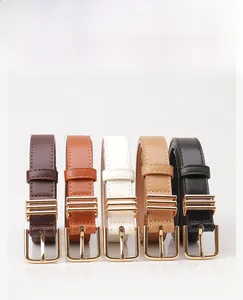 Lot de cinq ceintures élégantes en cuir PU avec boucles dorées polies en divers coloris