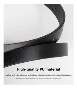 Detail of high-quality black PU leather belt texture with smooth edges and durable finish