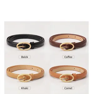 Detaillierte Ansicht der Damen-Gürtel in Schwarz, Kaffee, Khaki und Camel mit Goldschnallen