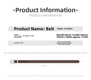 Detailed size chart of punk double grommet belt with silver buckle and dark brown strap