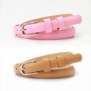 Cinture sottili da donna minimaliste rosa e cammello con fibbie ad ardiglione argento
