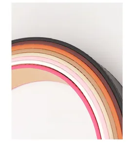 Dettaglio macro dei bordi levigati su varie cinture e cinturini in pelle colorata