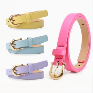 Fashion Women Minimalist Faux Leather Belt With Alloy Pin Buckle Candy Colors Slim Waist Belt For Jeans Dresses Daily