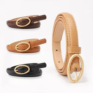 Moda Donna Colore Caramella Ecopelle Cintura Sottile Oro Fibbia Ovale Regolabile Cinturino in Vita per Jeans Abiti