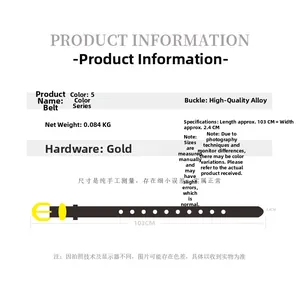 Detailed size chart for minimalist women belt with gold alloy buckle and dimensions