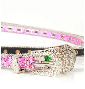 Détails de ceintures western à strass style Y2K en couleurs rose vert et noir