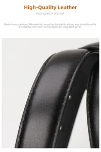 Detail of high-quality black PU leather belt with fine texture and durable stitching