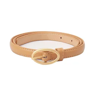 Cintura sottile cammello in ecopelle da donna con elegante fibbia ovale dorata