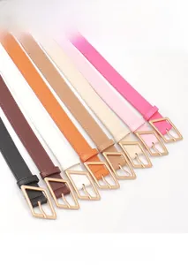 Dettaglio di cinture alla moda da donna in vari colori con fibbie metalliche dorate