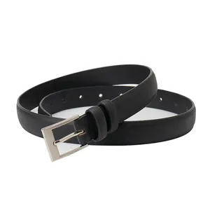 Ceinture noire en cuir pour femme avec boucle en métal argenté pour jeans et loisirs