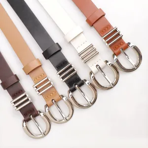 Women slim leather belt set with horseshoe buckle in five versatile colors for jeans
