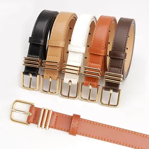 Ceinture pour Femme en Similicuir Avec Boucle à Ardillon en Alliage Doré Simple Décontractée Ceinture de Jean Anneaux Métalliques Décorative