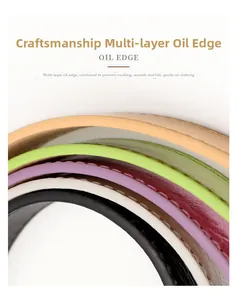 Detailed view of high-quality oil edge finish on multi-colored leather belts
