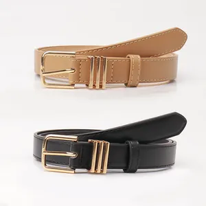 Ceintures femme en simili cuir avec boucle ardillon dorée en noir et couleur kaki