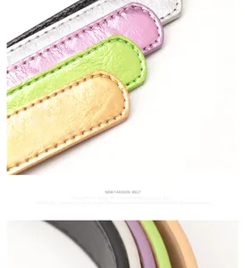 Detail of slim leather belts with lychee texture and stitching in multiple vibrant colors