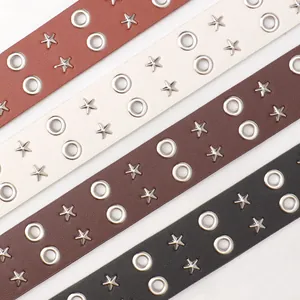 Punk leather belts with grommets and star rivets in four vintage colors for jeans