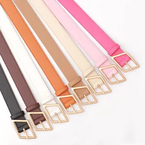 Set di cinture sottili da donna con fibbia dorata geometrica in otto colori vivaci