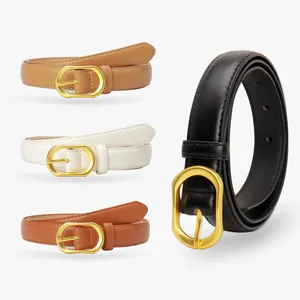 Ceinture pour Femmes en Similicuir Avec Boucle à Ardillon Ovale Dorée Accessoires de Bureau Décontractés Rétro Minimalistes