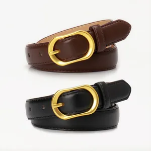 Ceintures fines en cuir noir et marron pour femmes avec boucles ovales en métal doré