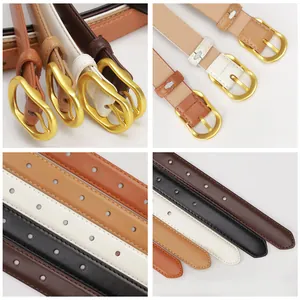 Lot de ceintures fines en cuir pour femme avec boucles dorées vintage en cinq couleurs