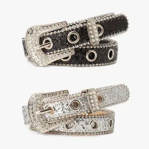 Ceintures Y2K tendance avec strass brillants et paillettes en noir et argent pour femme