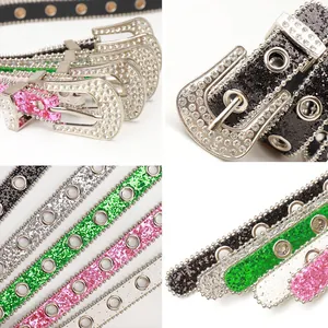 Ceinture Y2K à boucle strass et paillettes avec œillets métalliques en divers coloris