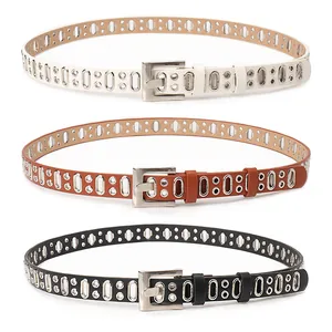 Cintura Punk in Finta Pelle Con Occhielli in Metallo e Fibbia ad Ardiglione Rettangolare Hip Hop Streetwear Unisex Moda