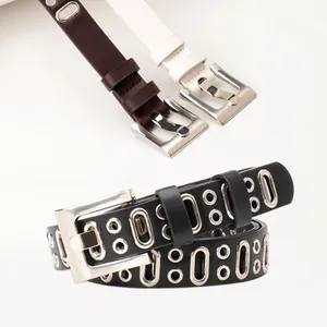 Cinture punk in finta pelle con occhielli in metallo in nero, marrone e bianco
