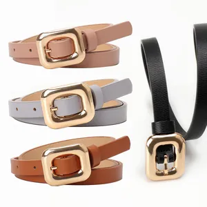 Damen Minimalistischer Kunstleder Dünner Gürtel Mit Legierung Quadratischer Dornschließe Eleganter Taillengürtel Für Jeans Kleider Modeaccessoire