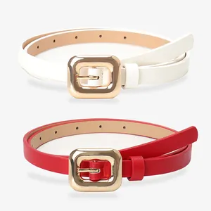 Minimalistische Ledergürtel für Damen in Rot und Weiß mit goldener Schnalle