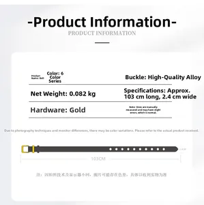Chic alloy gold buckle belt specifications showing width 2.4cm and length 103cm size details