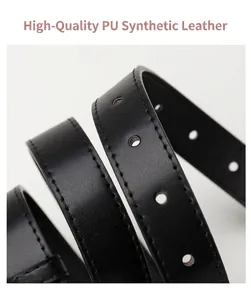 Detail of high-quality black PU leather belt with fine stitching and precision eyelets
