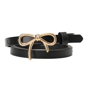 Elegant black bow belt for women with golden buckle for dresses and premium decoration