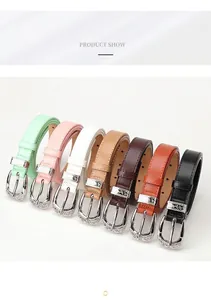 Detailed collection of slim PU leather belts for women with vintage floral silver buckles