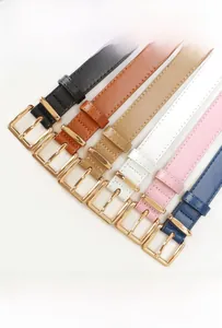 Chic alloy pin buckle skinny belts for women in multiple colors including black and brown