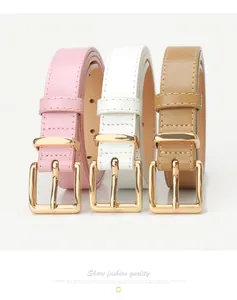 Chic women's alloy belts in pink, white, and brown with gold buckles and fine stitching