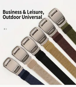 Close-up of tactical nylon belts with removable alloy automatic buckles in seven colors