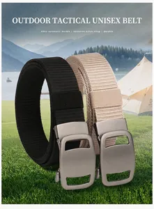 Detail of alloy automatic buckle and durable nylon weave texture for tactical belts