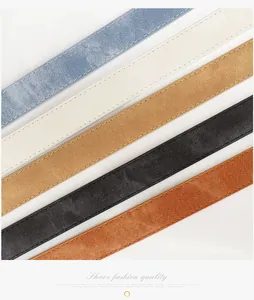 Detailed close-up of textured fabric belts in light blue, cream, khaki, black and brown