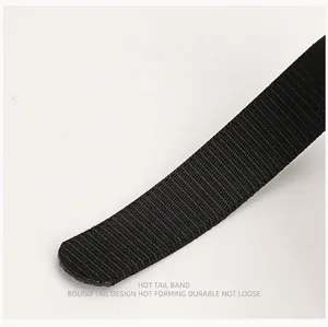 Macro shot of durable black nylon tactical belt with a smooth heat-sealed rounded end
