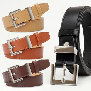 Ceinture Femme en Similicuir Boucle Carrée en Alliage Ardillon Simple Elégante Ceinture de Taille pour Jean Costume Robe Bureau Accessoire Femme