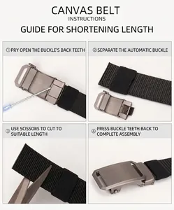 Guide showing how to cut and adjust the tactical nylon belt length with alloy buckle